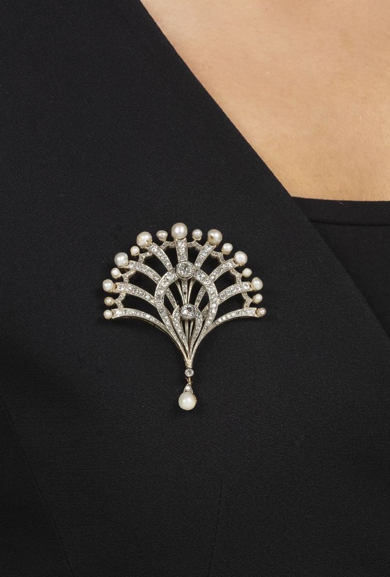 Diamond and pearl brooch/pendant  - Auction Fine Jewels  - Cambi Casa d'Aste