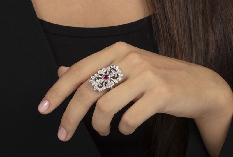 Anello con rubino e diamanti  - Auction Jewels - Timed Auction - Cambi Casa d'Aste