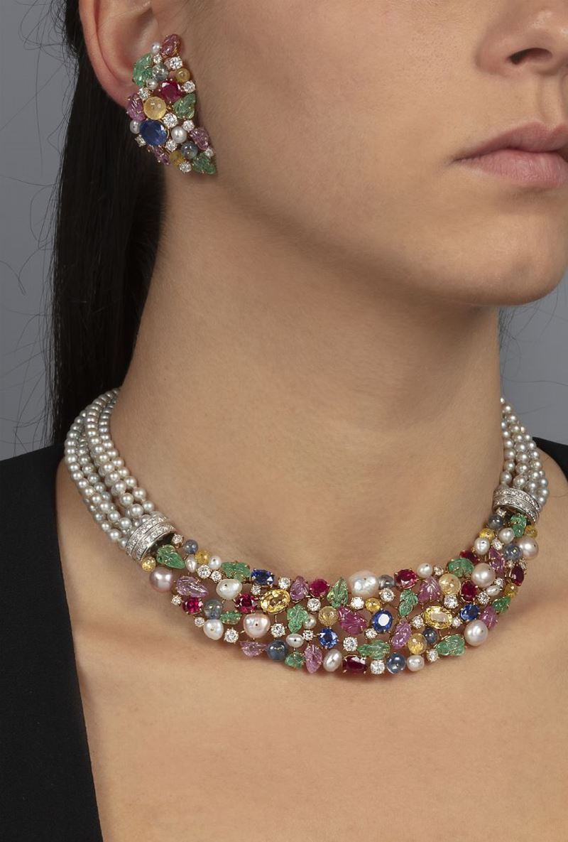 Diamond and gem-set demi-parure. Signed Scavia  - Auction Fine Jewels  - Cambi Casa d'Aste