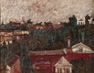Carlo Quaglia (1903-1970)veduta con Case