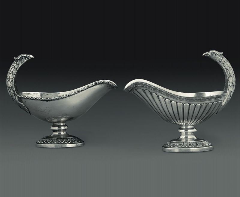 Due salsiere in argento. Manifatture artistiche italiane del XX secolo  - Asta L'Art de la Table - Cambi Casa d'Aste