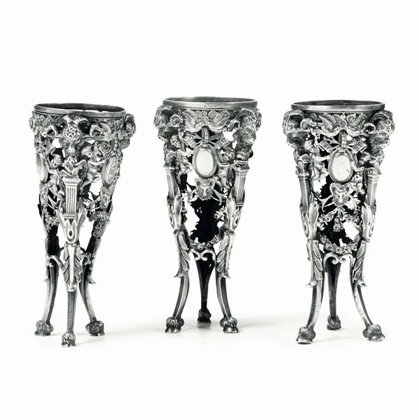 Three silver vases, France, 1900s