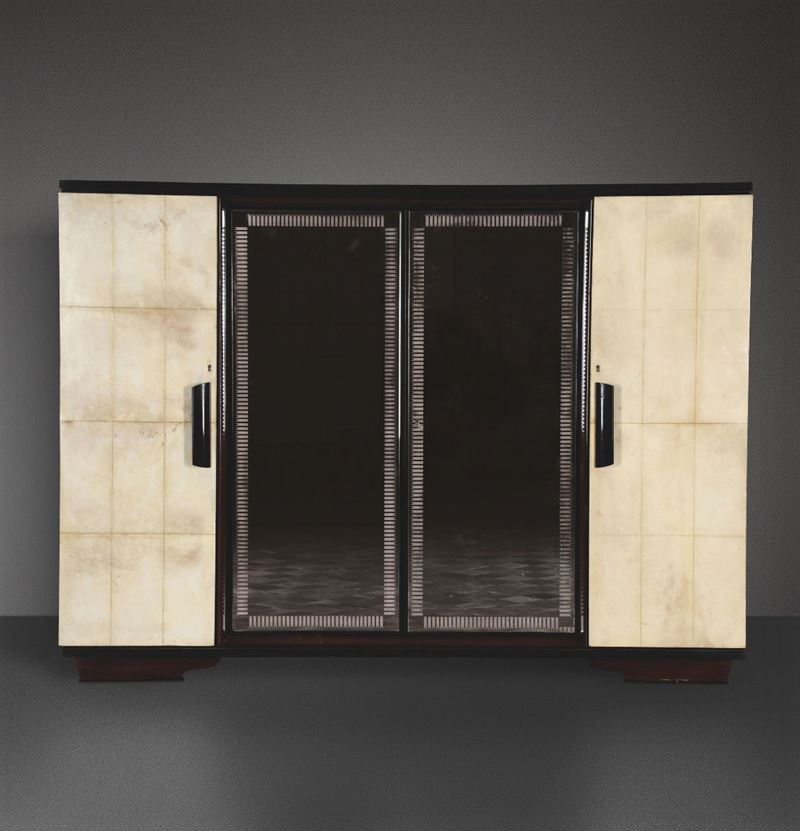 A wood and sheepskin wardrobe, Italy, 1940s  - Auction Design - Cambi Casa d'Aste