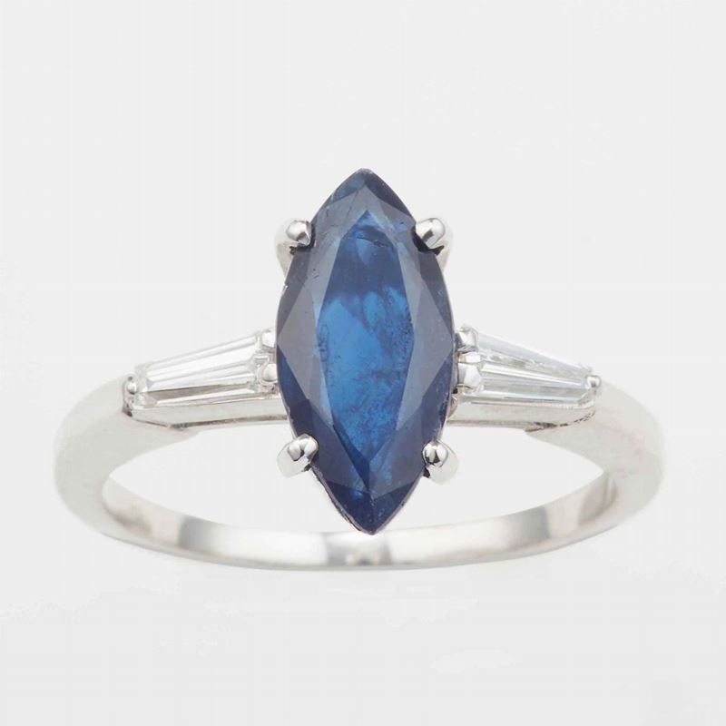 Anello con diamanti e zaffiro taglio a marquise  - Auction Jewels | Cambi Time - Cambi Casa d'Aste