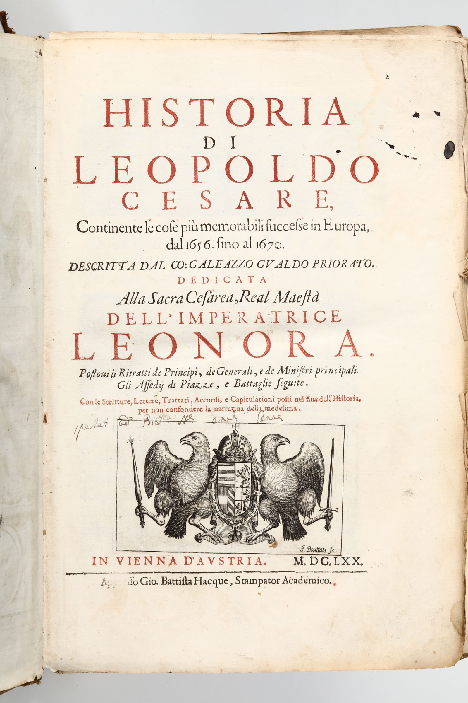 Gualdo Priorato, Galeazzo - Historia di Leopoldo Cesare, Vienna 1670, Gio. Battista Hacque