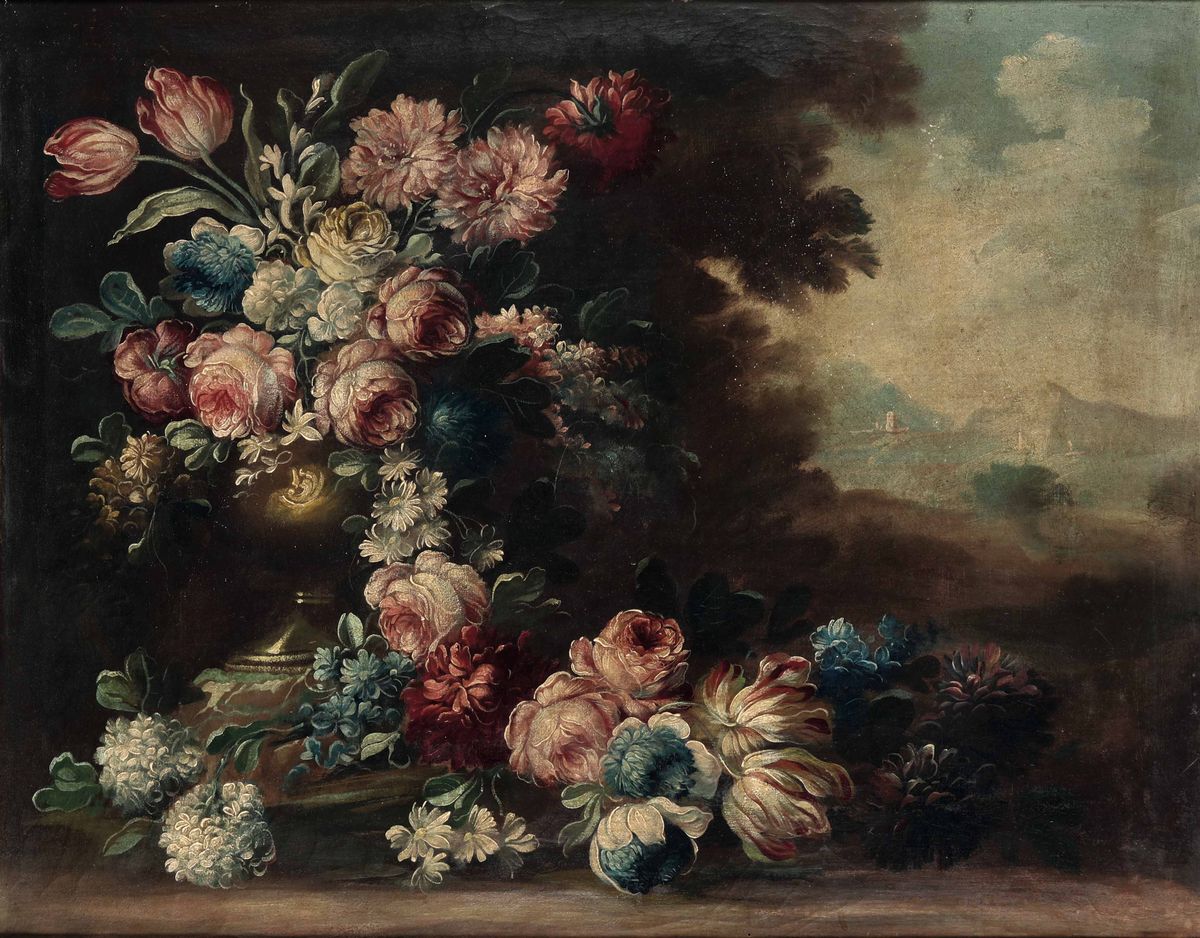 Scuola Piemontese del XVIII Secolonatura Morta con Vaso di Fiori