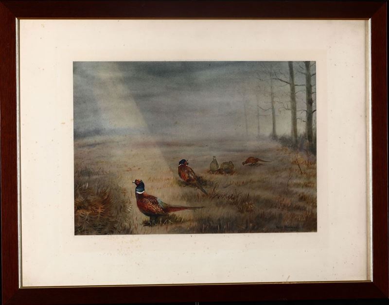 Stampa raffigurante fagiani, Philip Rickman, Inghilterra XX secolo  - Auction Antiques III - Timed Auction - Cambi Casa d'Aste