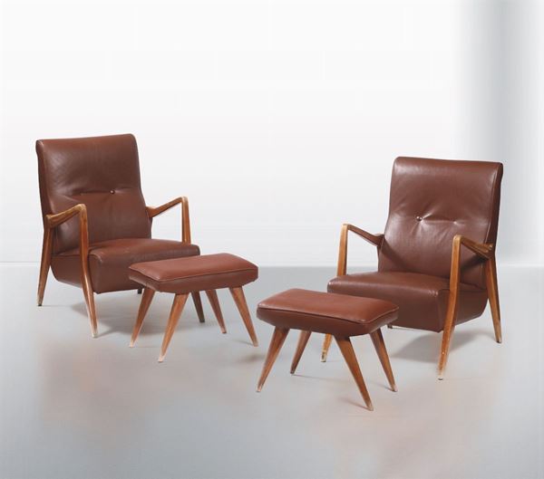 Two armchairs and two Ottomans, Italy, 1950s ca.