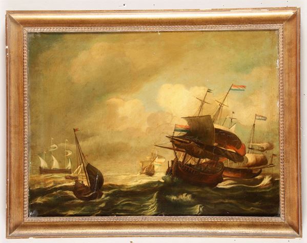 Pittore del XIX secolo Marina con velieri