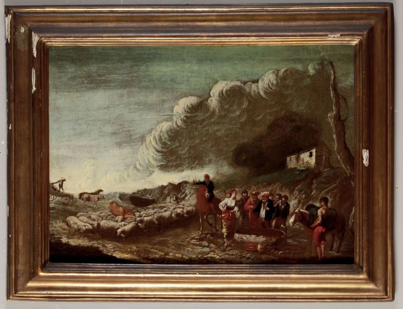 Antonio Travi (1608-1665) Paesaggio con pastori e armenti  - Asta Antiquariato - Cambi Casa d'Aste