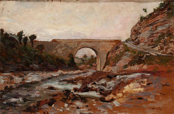 Pittore del XIX-XX secolo Paesaggio con ponte