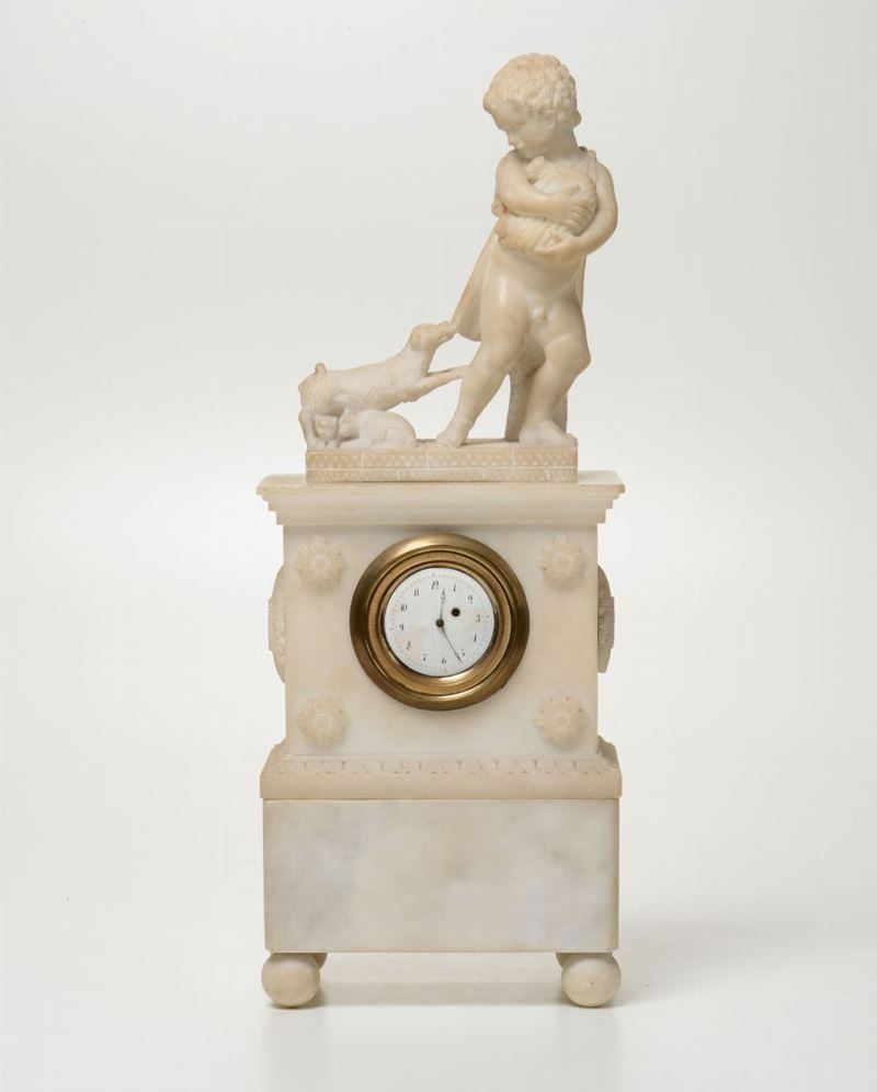 Pendola da Tavolo in Marmo Bianco, XIX Secolo