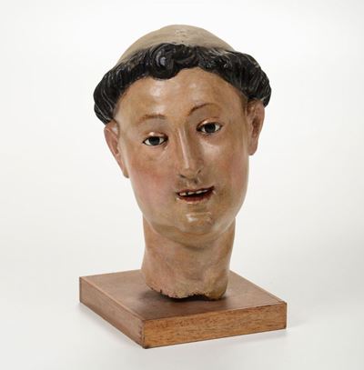 Testa di Santâ€™antonio in Legno Scolpito e Policromo. Scultore Italiano del XVIII Secolo