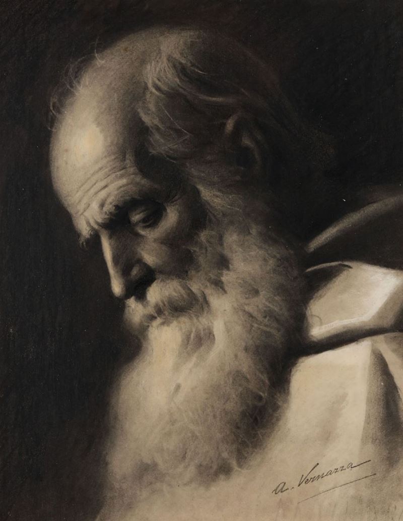 Angelo Vernazza (1869-1937) Ritratto di uomo barbuto  - Asta Dipinti del XIX-XX Secolo - Asta a Tempo - Cambi Casa d'Aste