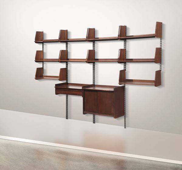 A wall-mounted, modular bookcase, Italy, 1950s