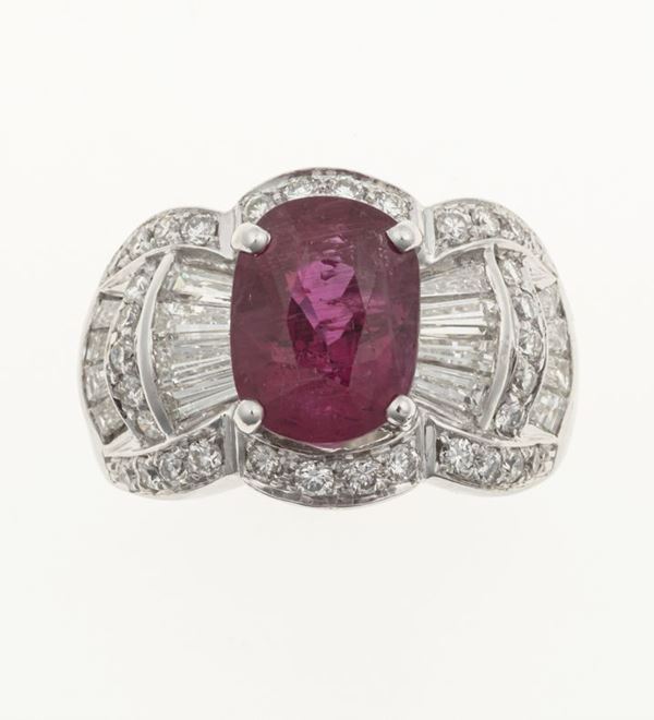 Ruby and diamond ring. Indications of heating