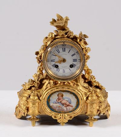 Pendola in Bonzo con Miniatura, Francia XIX Secolo