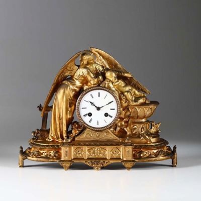 Pendola in Bronzo con Angelo Custode. Francia Fine XIX Secolo