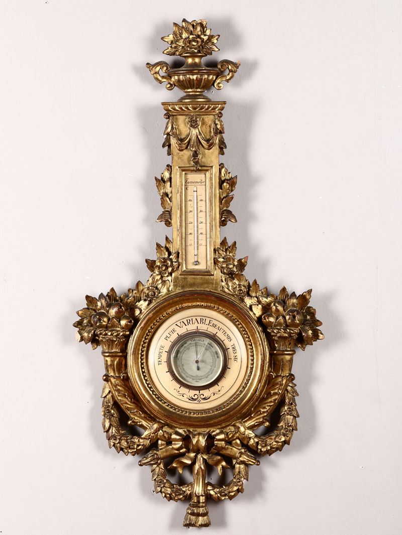 Barometro da parete in legno intagliato e dorato, Francia XX secolo  - Auction Antiques III - Timed Auction - Cambi Casa d'Aste
