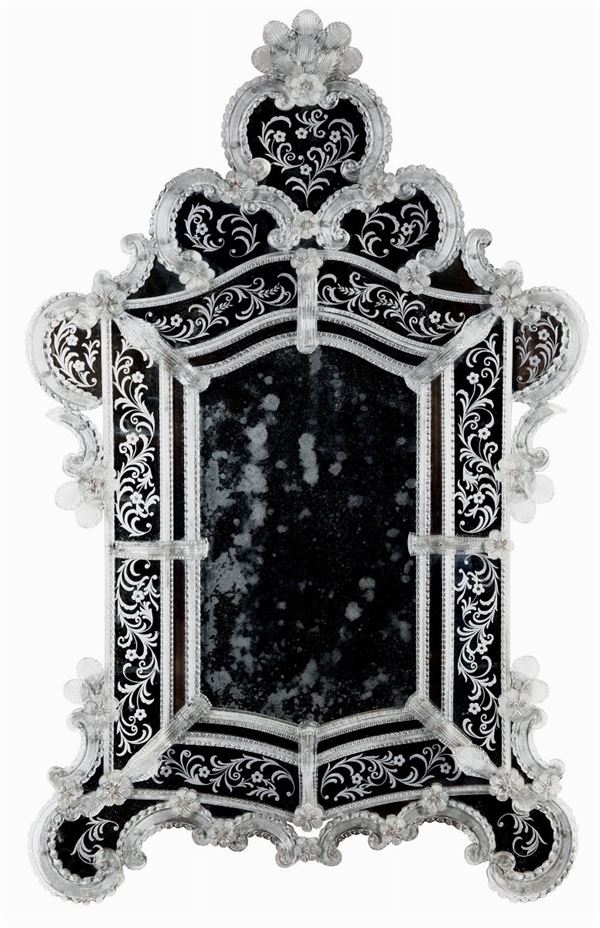 Specchiera in vetro lavorato e inciso, Venezia XIX secolo