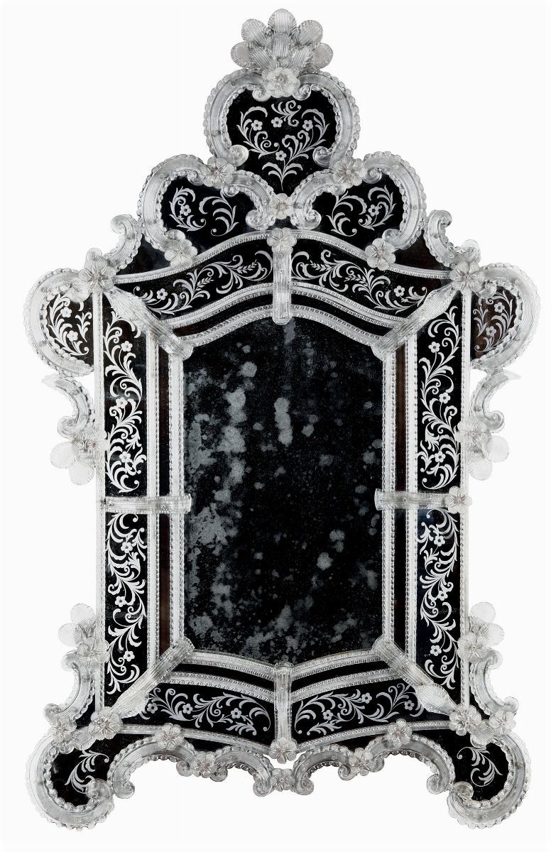 Specchiera in vetro lavorato e inciso, Venezia XIX secolo  - Asta Antiquariato - Cambi Casa d'Aste