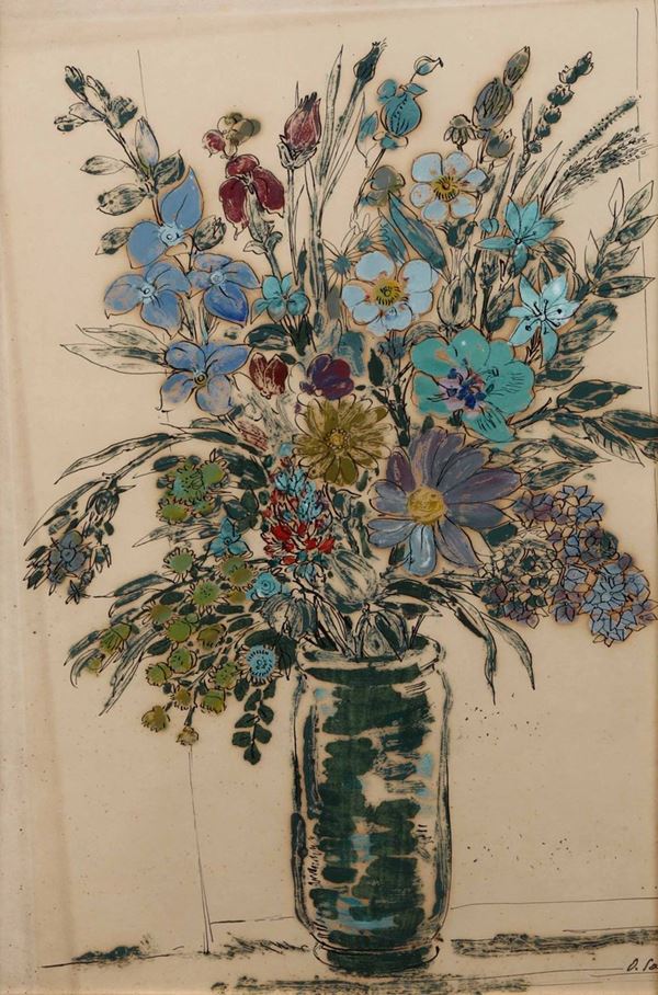 Oscar Saccorotti (1898 - 1986) Natura morta con fiori in vaso