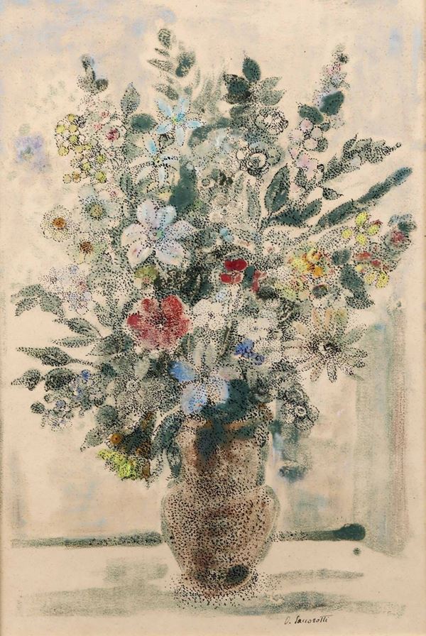Oscar Saccorotti (Roma 1898 - Recco 1986) Natura morta con fiori in vaso