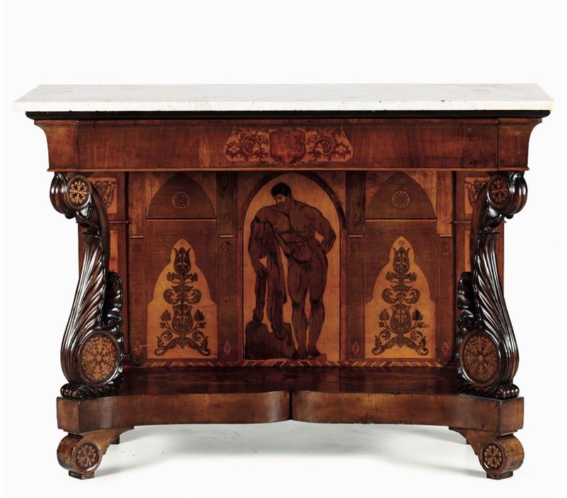 Consolle Carlo X in legno lastronato, XIX secolo  - Asta Antiquariato - Cambi Casa d'Aste