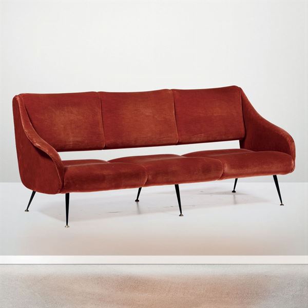A wood and velvet sofa, Italy, 1950s
