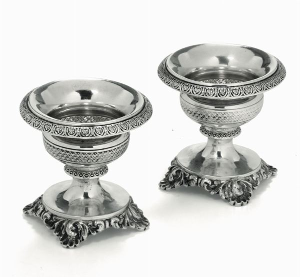 Two silver salt bowls, Turin, 1800s