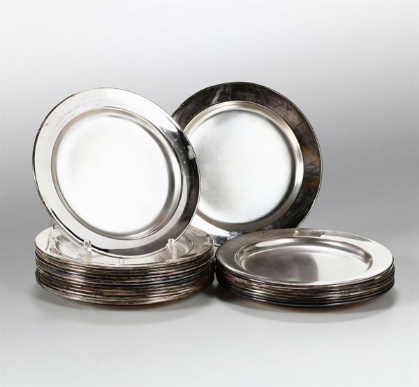 A. Krupp, 25 nickel silver plates and trays, Italy, 1950s
