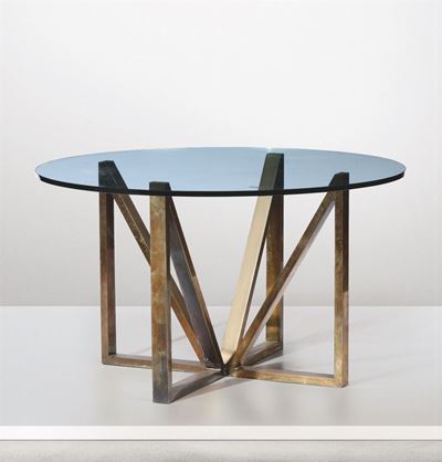 Tavolo con Struttura in Ottone e Piano in Cristallo.