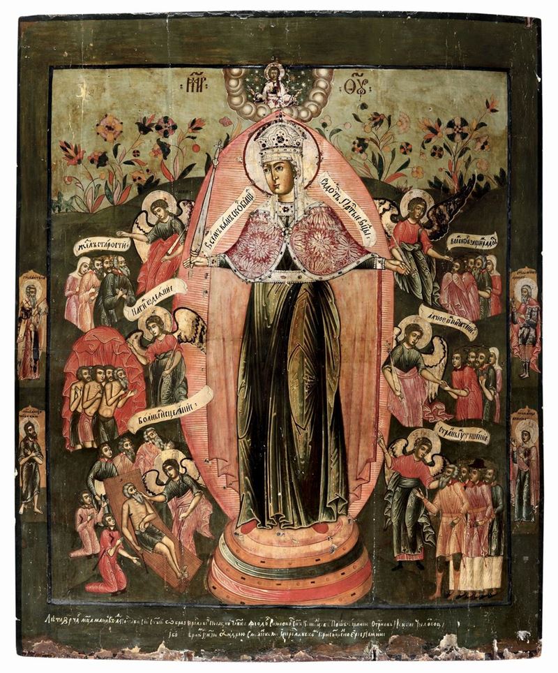Icona raffigurante “Madonna gioia di tutti i sofferenti”, Russia centrale, 1686  - Asta Antiquariato - Cambi Casa d'Aste