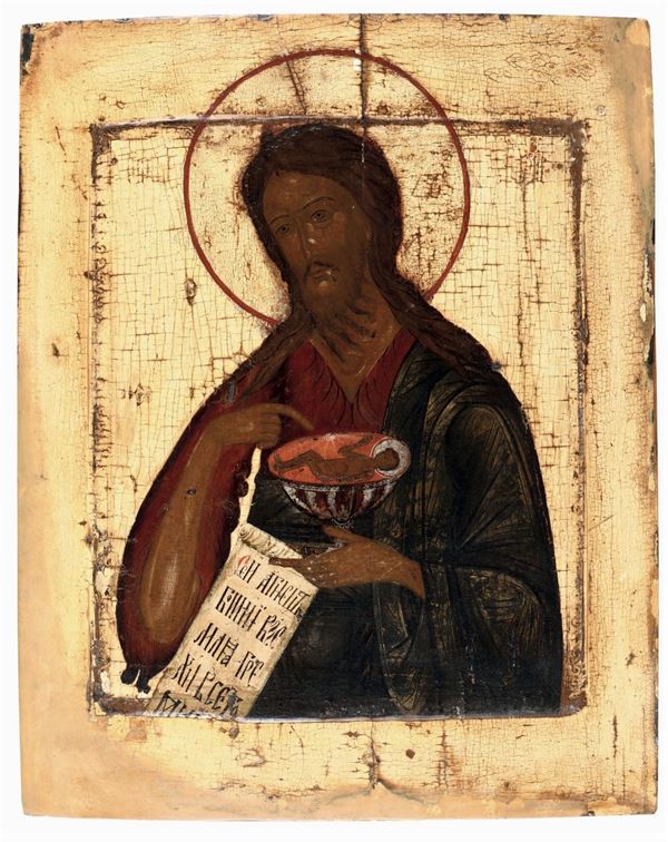 Icona raffigurante “San Giovanni Battista con il mistico calice”, Russia XVII-XVIII secolo