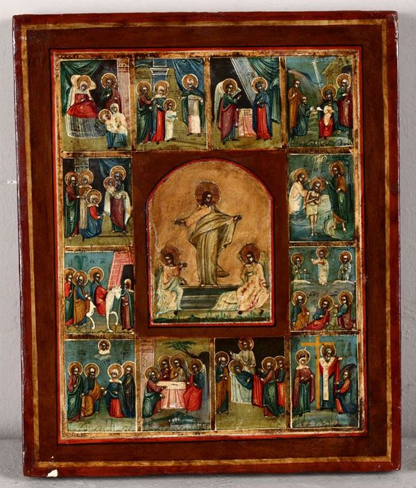 Icona raffigurante “ le dodici grandi feste della Chiesa ortodossa”, Russia XIX secolo