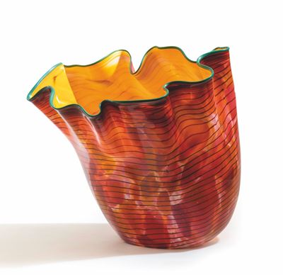 Chihuly, Vaso monumentale a cartoccio in vetro soffiato policromo (1989 ca.)
