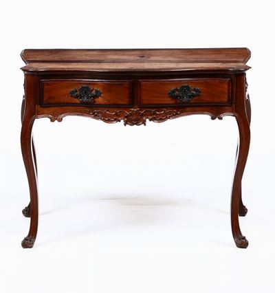 Scrittoio a Due Cassetti in Legno Intagliato, XVIII-XIX Secolo
