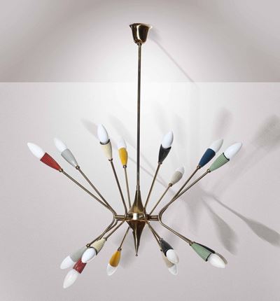 Lampada a Sospensione con Struttura in Ottone e Metallo Laccato.
