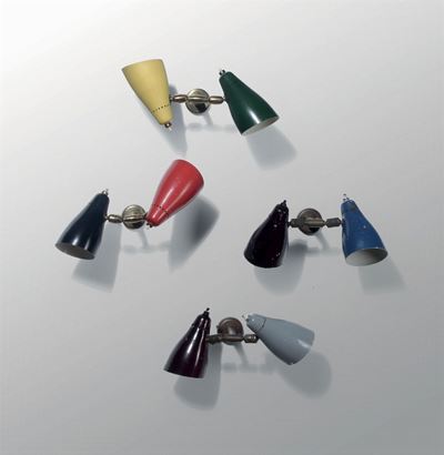Quattro Appliques con Struttura in Ottone e Diffusori Orientabili in Alluminio Laccato.
