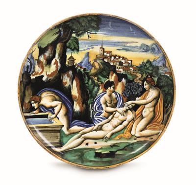 Coppa Urbino, Bottega di Guido Durantino, 1540 Ca.maiolica Policroma. Altezza CM 4,5; Diametro CM...