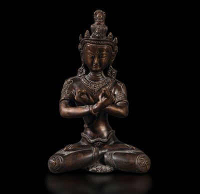 Figura di Buddha Seduto con Vajra in Bronzo, Tibet, XVII Secolo