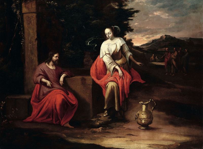 Gerrit Claesz Bleker (Haarlem 1592-1656), ambito di Gesù e la Samaritana al pozzo  - Auction Fine Art - Cambi Casa d'Aste