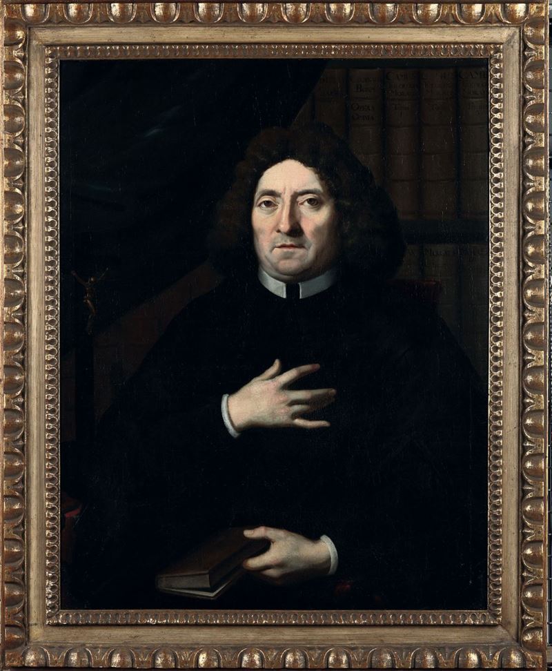 Gerrit Van Gimnig (1695 - 1746/1770) Ritratto di ecclesiastico con breviario  - Asta Antiquariato - Cambi Casa d'Aste