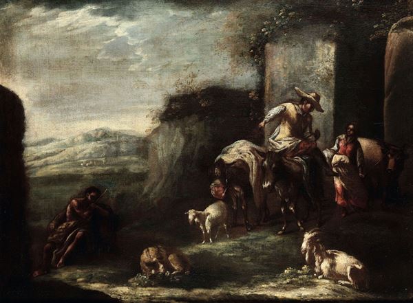 Jakob Roos, detto Rosa da Napoli (1682 - 1730), attribuito a Scena pastorale