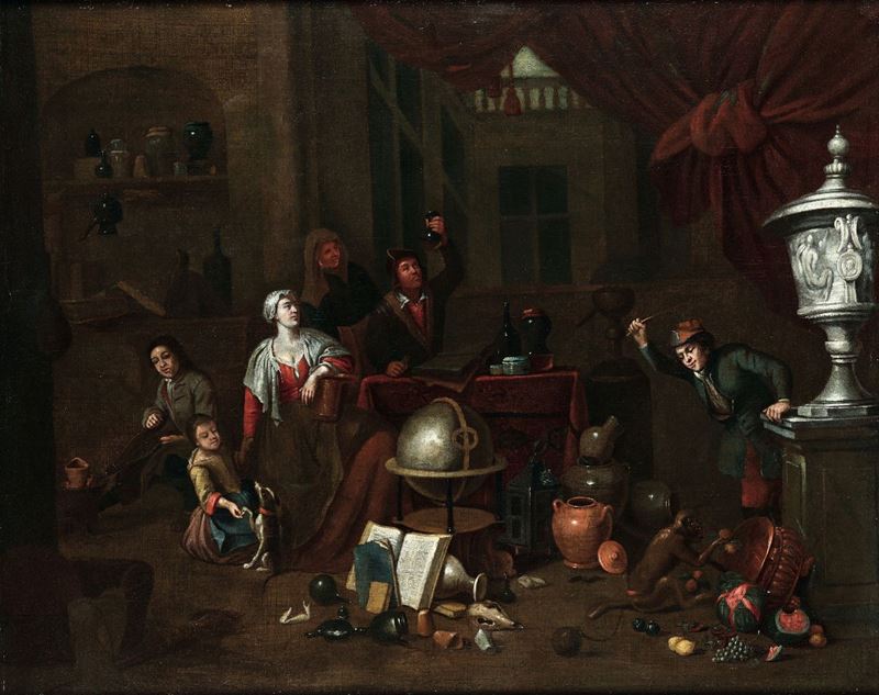 Scuola fiamminga del XVII-XVIII secolo Lo studio del medico  - Asta Antiquariato - Cambi Casa d'Aste