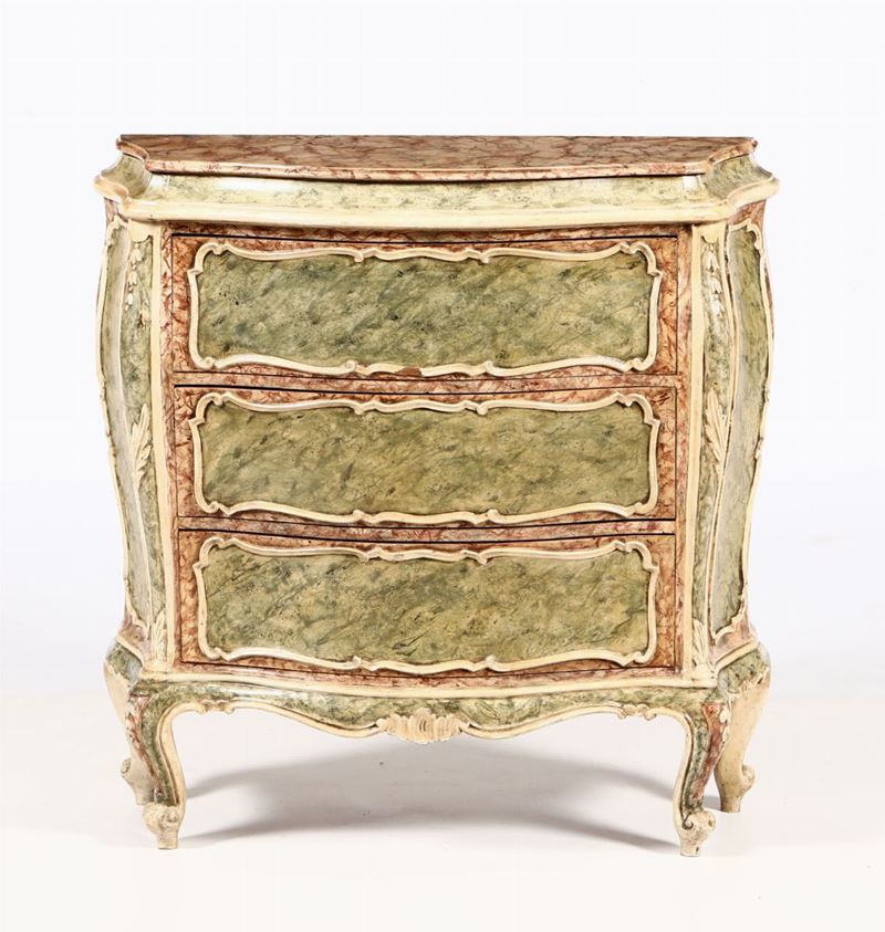 Piccolo comÃ² a tre cassetti in legno marmorizzato, XIX secolo  - Auction Furnitures, Paintings and Works of Art - Cambi Casa d'Aste