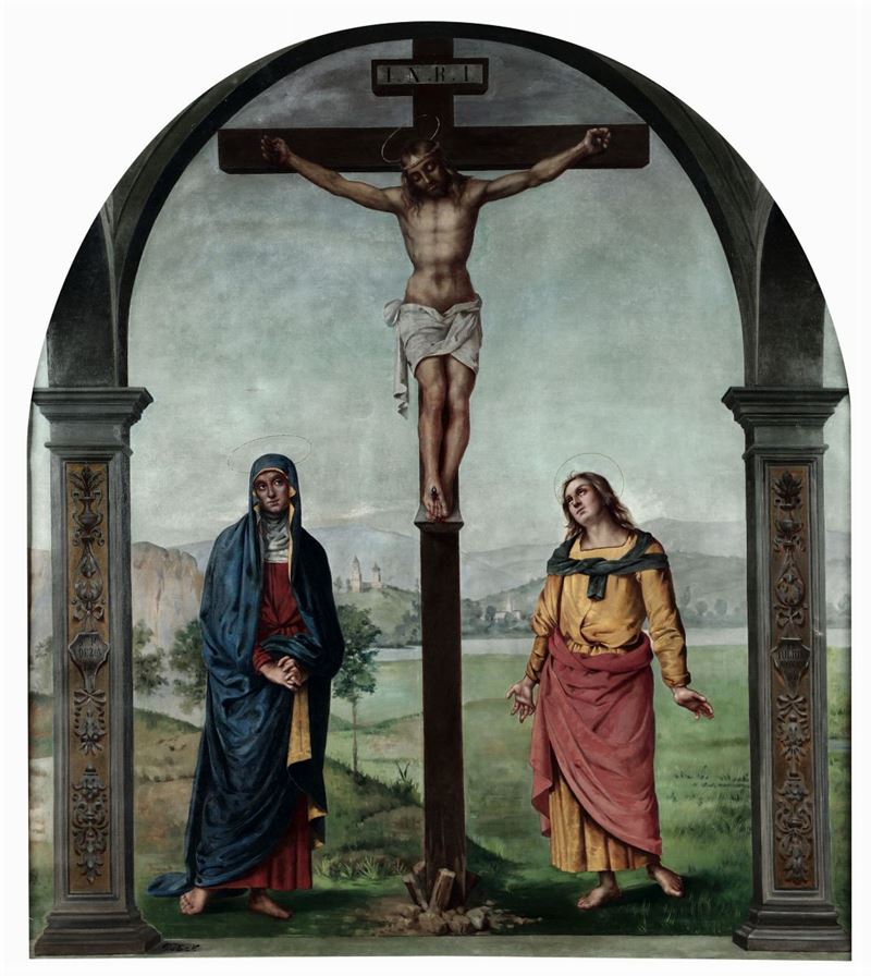 Pittore del XIX secolo, copia dal Perugino Crocifissione  - Auction Fine Art - Cambi Casa d'Aste