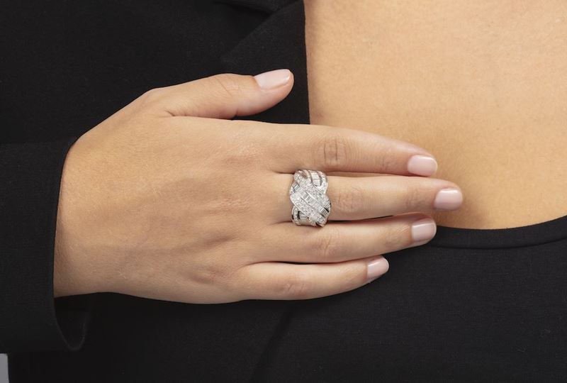 Anello con diamanti taglio rotondo e baguette  - Auction Jewels - Time Auction - Cambi Casa d'Aste