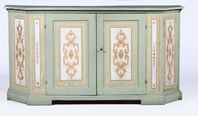 Credenza Scantonata a Due Ante in Legno Dipinto, XIX Secolo