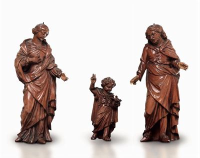 Sacra Famiglia. Gruppo in Legno Scolpito. Fiandre XVII Secolo